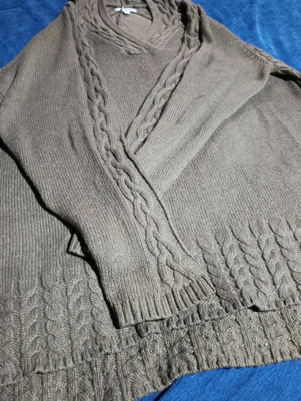 Sonoma Brown-Green Cable Knit V-Neck Sweater